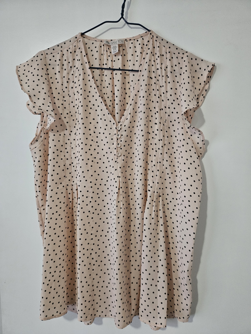 Eliane Rose Blush Pink Polka Dot V-Neck Flutter Sleeve Blouse